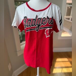 Wisconsin Badgers Red White Black Stripe Short Sleeve Women’s Tee Shirt Medium
